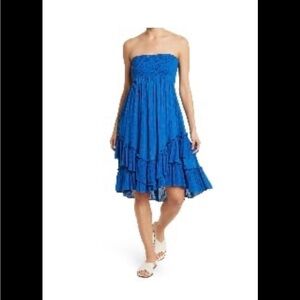 NWT Nordstrom Boho Me Smocked Tiered Ruffle Strapless Dress Convertible skirt XS